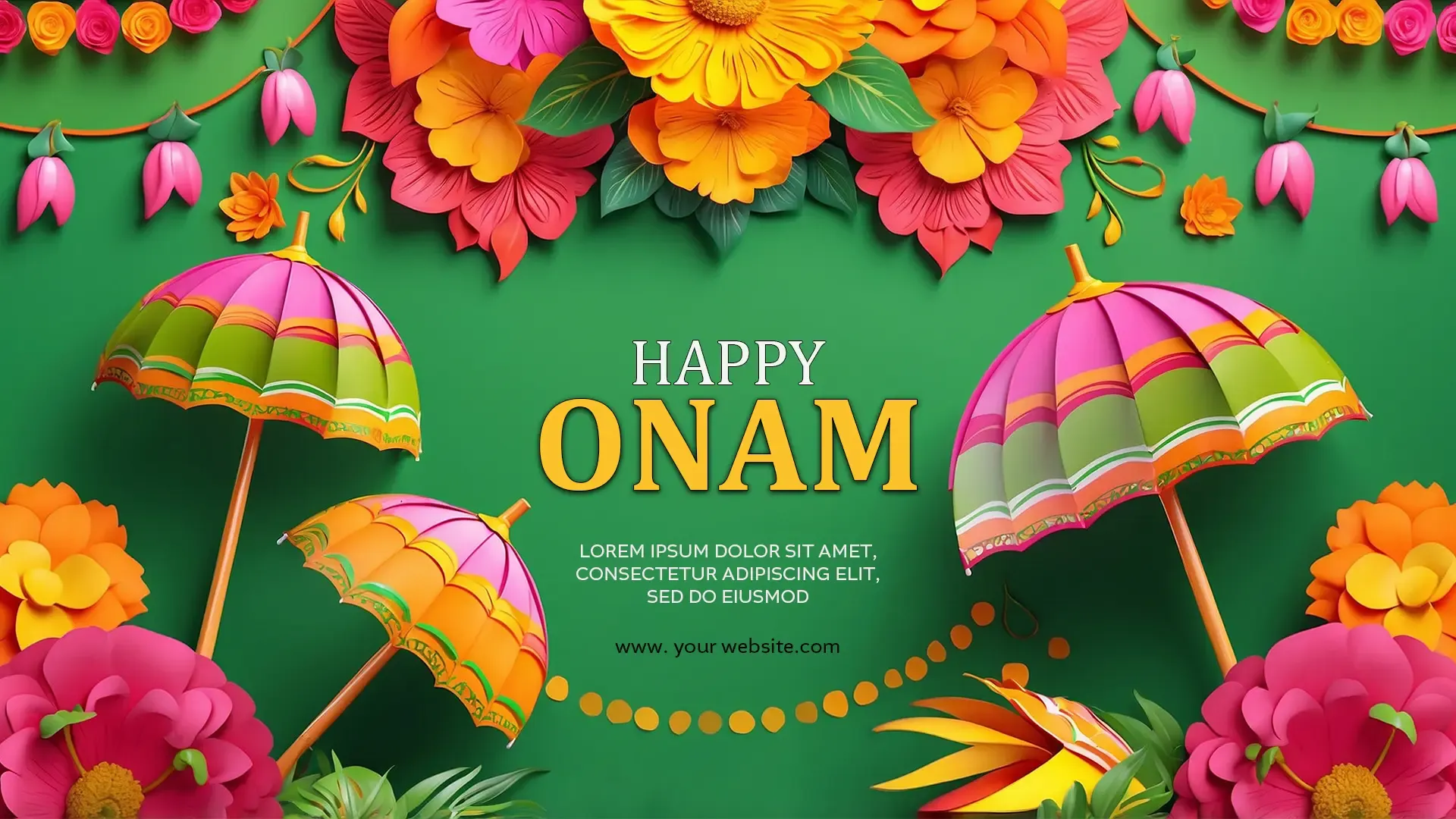 Cheerful Floral Onam Wishes Banner Design